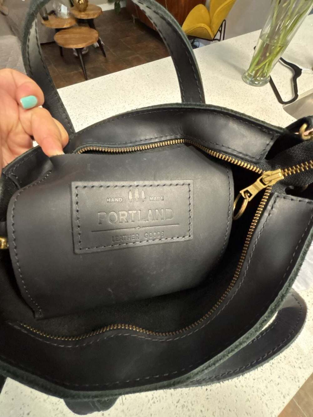 Black Leather Crossbody Tote Bag - Minimalist Everyday Style - Picture 10 of 13